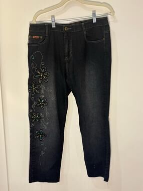 Daniel Original Design Embellished Floral Jeans – Y2K Boho Denim Women’s 32”